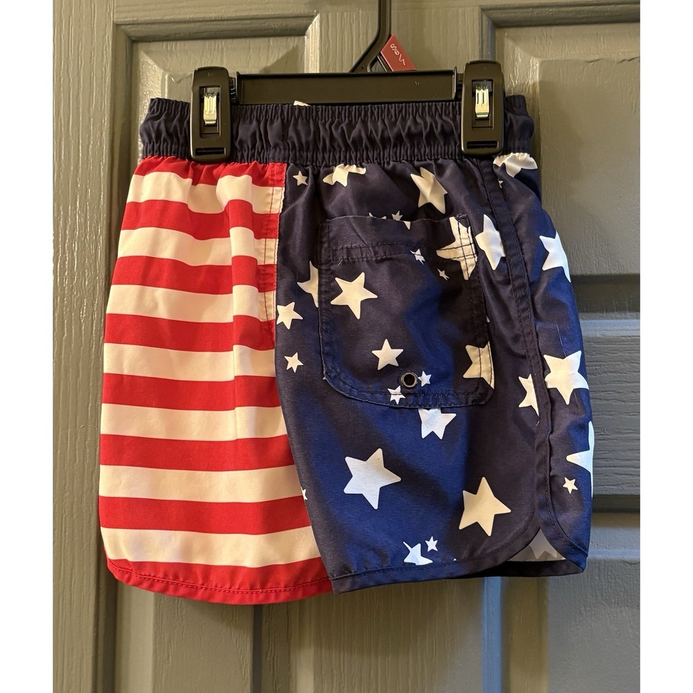 Cat & Jack Boys Size 4/5 Stars & Stripes Flag Swim Trunks Red White Blue - Picture 2 of 2